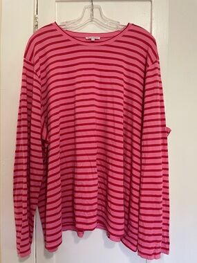 Frances Valentine Pink and Red Striped Long Sleeve Tee size 3x